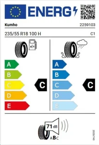 لیبل اتحادیه اروپا لاستیک کومهو 235/55R18 گل CRUGEN HP71