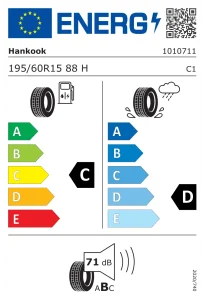 لیبل اتحادیه اروپا لاستیک هانکوک 195/60/15 گل OPTIMO ME02 K424