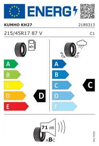 لیبل اتحادیه اروپا لاستیک کومهو 215/45/17 گل Ecowing ES01 KH27