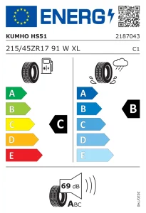لیبل اتحادیه اروپا لاستیک کومهو 215/45/17 گل Ecsta HS51