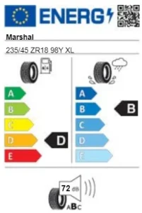 لیبل اتحادیه اروپا لاستیک مارشال 235/45/18 گل Matrac MU12