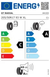 لیبل اتحادیه اروپا لاستیک جی تی رادیال 205/50/17 گل Champiro FE2