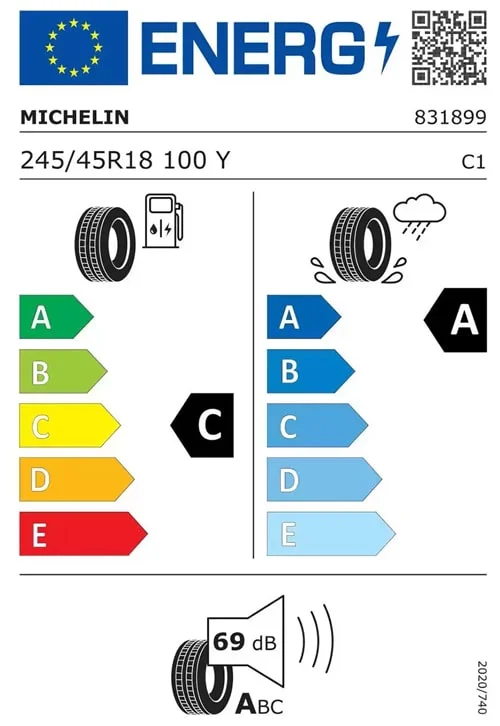 لیبل اتحادیه اروپا لاستیک میشلن 245/45/18 گل PRIMACY 3