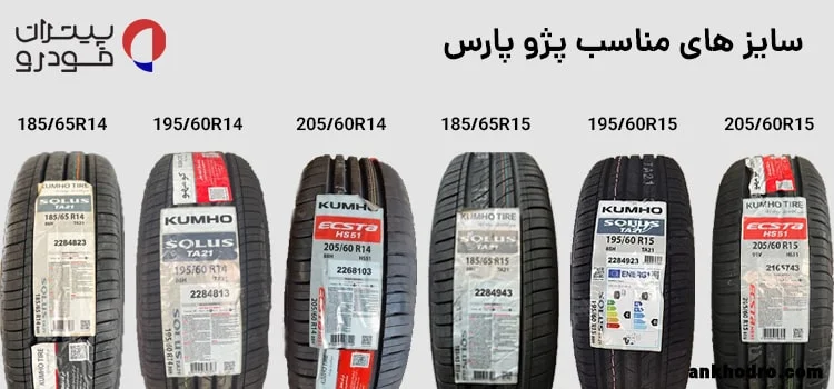 معرفی لاستیک های مناسب پژو پارس که در سایز های 185/65/14، 195/60/14، 205/60/14، 185/65/15، 195/60/15 و 205/60/15 هستش و با برند کومهو این سایز ها به نمایش درآمدند